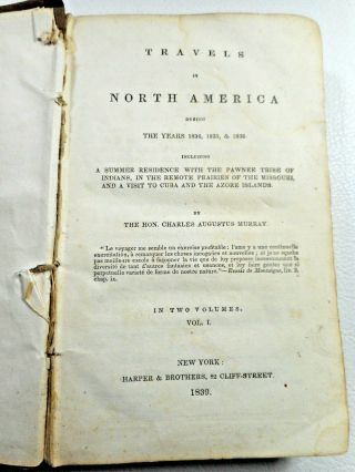 1839 Travels In North America Charles Murray Pawnee Tribe Of Indians 1st Edition