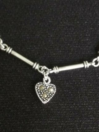 ❤vtg.  Sterling Silver 925 Marcasite Heart Anklet Bracelet 10.  10