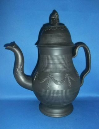 Antique 19th Black Basalt Engine Turned Coffee Pot C1800 - Birch Wedgwood Spode