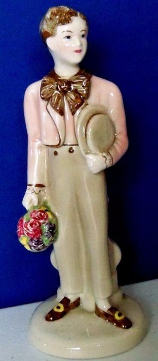 Goldscheider Figurine Man & Floral Bouquet Vintage Bisque Figurine