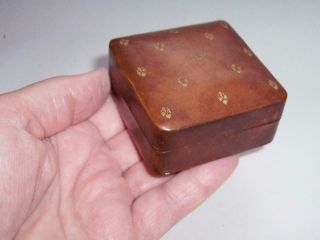 Antique/vintage Square Italian Leather Trinket Keepsake Box With Gold Gilt Work