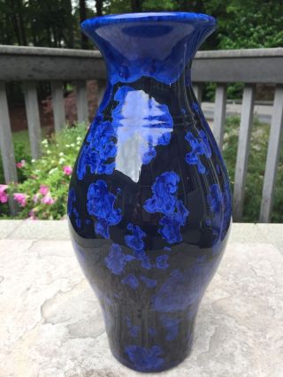 Nc Art Pottery Vase W/cobalt Crystalline Glaze,  Signed By Artist,  12 1/4 " Tall