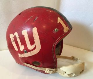 Vintage Jc Higgins Football Helmet N Y Giants Primitive Paint Red / Black Stripe