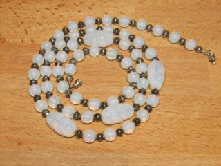 29 " Vintage Sterling Silver Moonstone Beaded Necklace