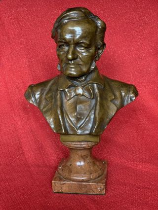 Lrg.  Antique Richard Wagner Hans Muller Bronze Victorian Portrait Bust Sculpture