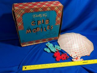 1950s The Dolly Toy Co Crib Mobiles Carousel Umbrella Animals Vtg Antique Box
