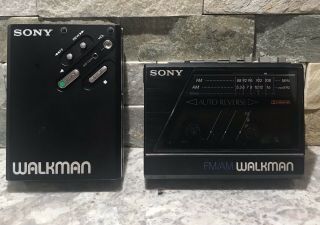 Vtg Sony Walkman’s Wm - 5 & Wm - F77 1980s Radio On The Wm - F77,  Both Turn On