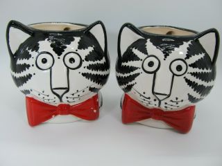 Vintage Kliban Cat Red Bow Tie Taste Setter Sigma Two Hand Painted Coffee Mugs