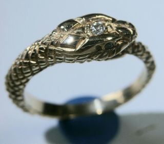 Very Fine Antique Victorian 14k Gold And Diamond Serpent Ring