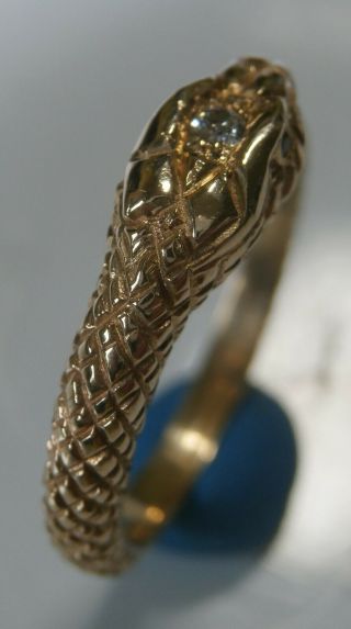 Very Fine Antique Victorian 14K Gold and Diamond Serpent Ring 2