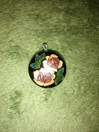 Asian Vintage CLOISONNE Enamel Floral Necklace PENDANT Rose Great GIFT flower 3