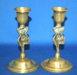 A antique Victorian gothic Lincoln imp gargoyle brass candlesticks,  5.  5 