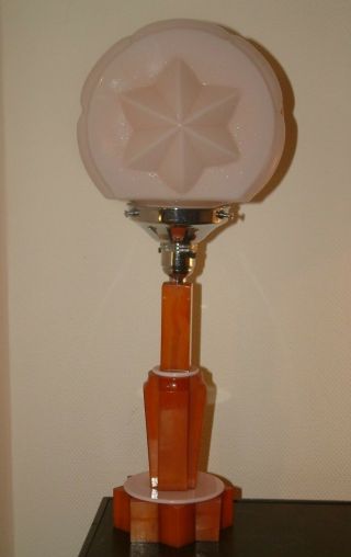 Orange Catalin Phenolic Bakelite Lucite Art Deco Lamp Lampe Pink Star Shade