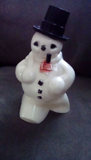 Vintage Rosbro Plastic Candy Container - Frosty The Snowman With Pipe 1950 