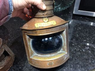 Vintage Green Starboard Brass & Copper Ship Lantern Light Lamp Swmf
