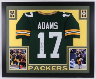Davante Adams Signed Green Bay Packers 35x43 Custom Framed Jersey (jsa)