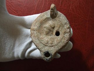 Antique Ancient Terracotta Oil Lamp With Solder & Signed To Identify