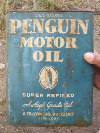 Vintage Penguin 2 Gal Motor Oil Can