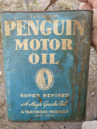 Vintage Penguin 2 Gal Motor Oil Can 3