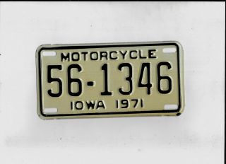 Iowa 1971 License Plate " 56 - 1346 " Lee Motorcycle
