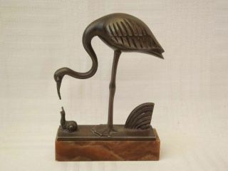 Art Deco Bronze Crane Figurine Paperweight? On Marble Plinth