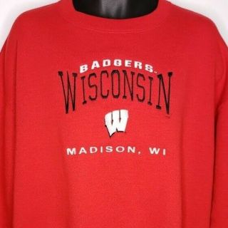 Wisconsin Badgers Sweatshirt Vintage 90s Embroidered Made In Usa Red Size Xl
