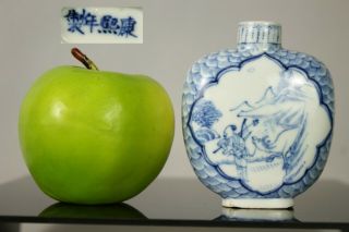 A Chinese Blue & White Snuff Bottle With Figures And Ox Kangxi Mark 19th/20thc