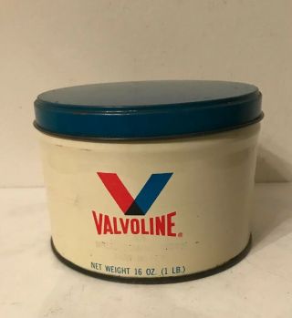 Vintage Valvoline Oil Grease Can 16oz White & Blue Empty And In Shape