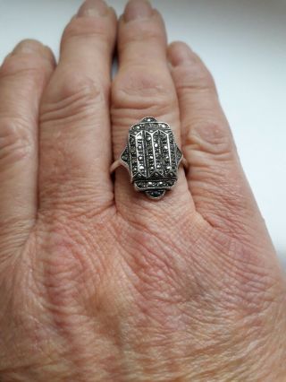 Vintage/Antique Art Deco Sterling Silver & Marcasites Ring.  c 1930 ' s.  Sz R1/2. 2