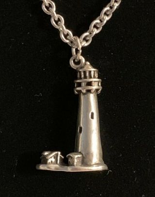 Vintage Sterling Silver Lighthouse Pendant On Chain 14 Grams.  925