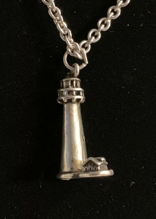 Vintage Sterling Silver Lighthouse Pendant On Chain 14 Grams.  925 2