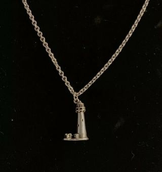 Vintage Sterling Silver Lighthouse Pendant On Chain 14 Grams.  925 3