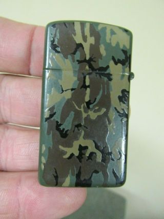 Vintage 1987 Zippo Lighter Camouflage Jungle Army Slim Camo Bradford Pa