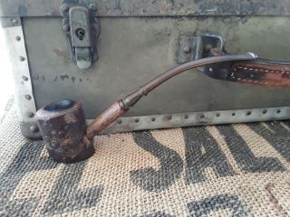 Vintage Hand Carved Cherry Wood Bark & Smooth Tobacco Pipe Unique French France