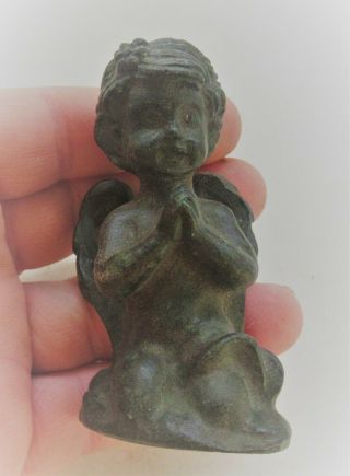 European Found Circa 200 - 300ad Ancient Roman Bronze Seated Cupid Figurine