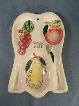 Vintage Ceramic Fruit Triple Spoon Rest/ladle Holder Unmarked