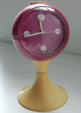 Vintage Retro Pink Blessing Mechanical Alarm Clock West Germany Space Age