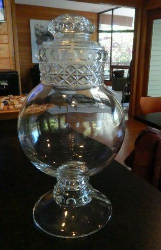 Large 15 1/2 " Footed Apothecary Globe Jar With Lid Perfect For Christmas Decor