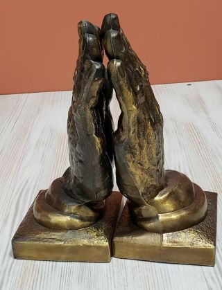 Vintage Brass Metal Praying Hands Religious Bookends 8.  5 " Tall Heavy