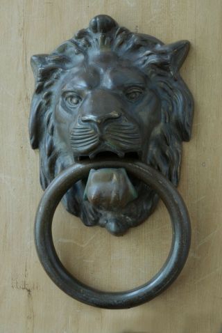 Antique Lions Head Brass Door Knocker Victorian Patina Extra Large