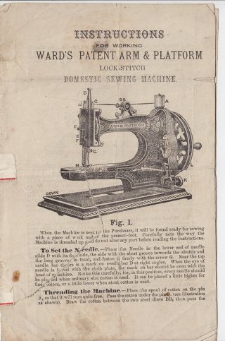 Ward’s Arm & Platform sewing machine instruction booklet 1860s/’70s 2