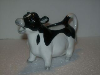 Vintage Hand Crafted Otagiri Ceramic Black & White Cow Creamer W/ Spout Mouth Ja