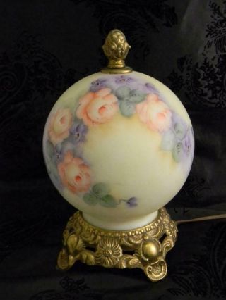Vintage Victorian Boudoir Tv Accent Lamp Hand Painted Roses Violets Signed