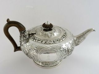 Fine Georgian Embossed Silver Teapot Wolf Handle,  London 1828 Crested 636g