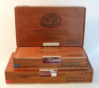 3 Padron Cigar Boxes Empty All Wood Crafts Purse Guitar Storage 2000 3000 7000