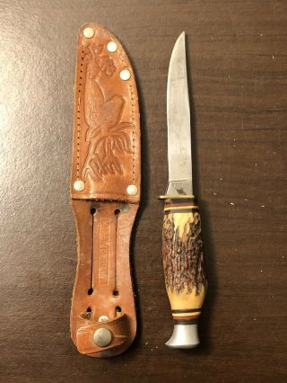 Vintage Eig Solingen Germany Small Game Hunting Knife With Leather Sheath