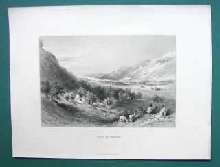 Israel Middle East Valley City Of Nablous Nablus - 1854 Antique Print Engraving