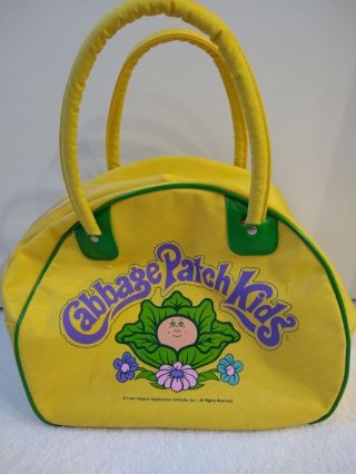 1984 Vtg Cabbage Patch Kids Yellow Zippered Duffle Bag - Incl.  1 Pr.  Doll Shoes