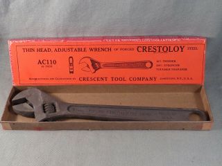 Vintage,  Ac110 Crescent Thin Head 10 " Adjustable Wrench,  Crestoloy,  Nos