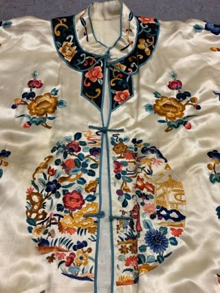 Antique VTG CHINESE Silk ROBE EMBROIDERY ROUNDELS Flowers COLORFUL Symbol 2
